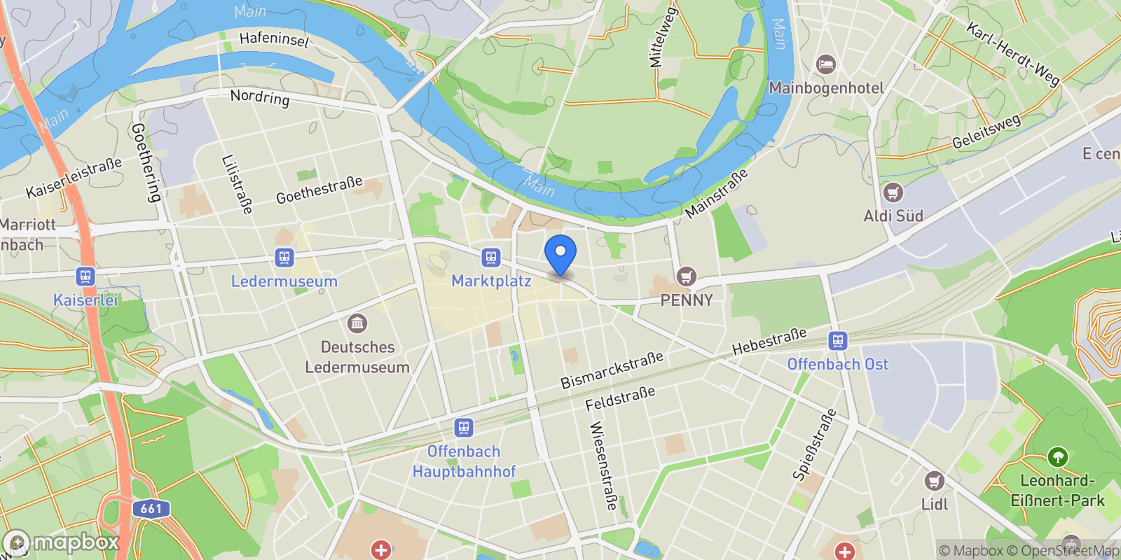 Map showing Offenbach am Main, HE 63065, Offenbach, Hessen, Germany.