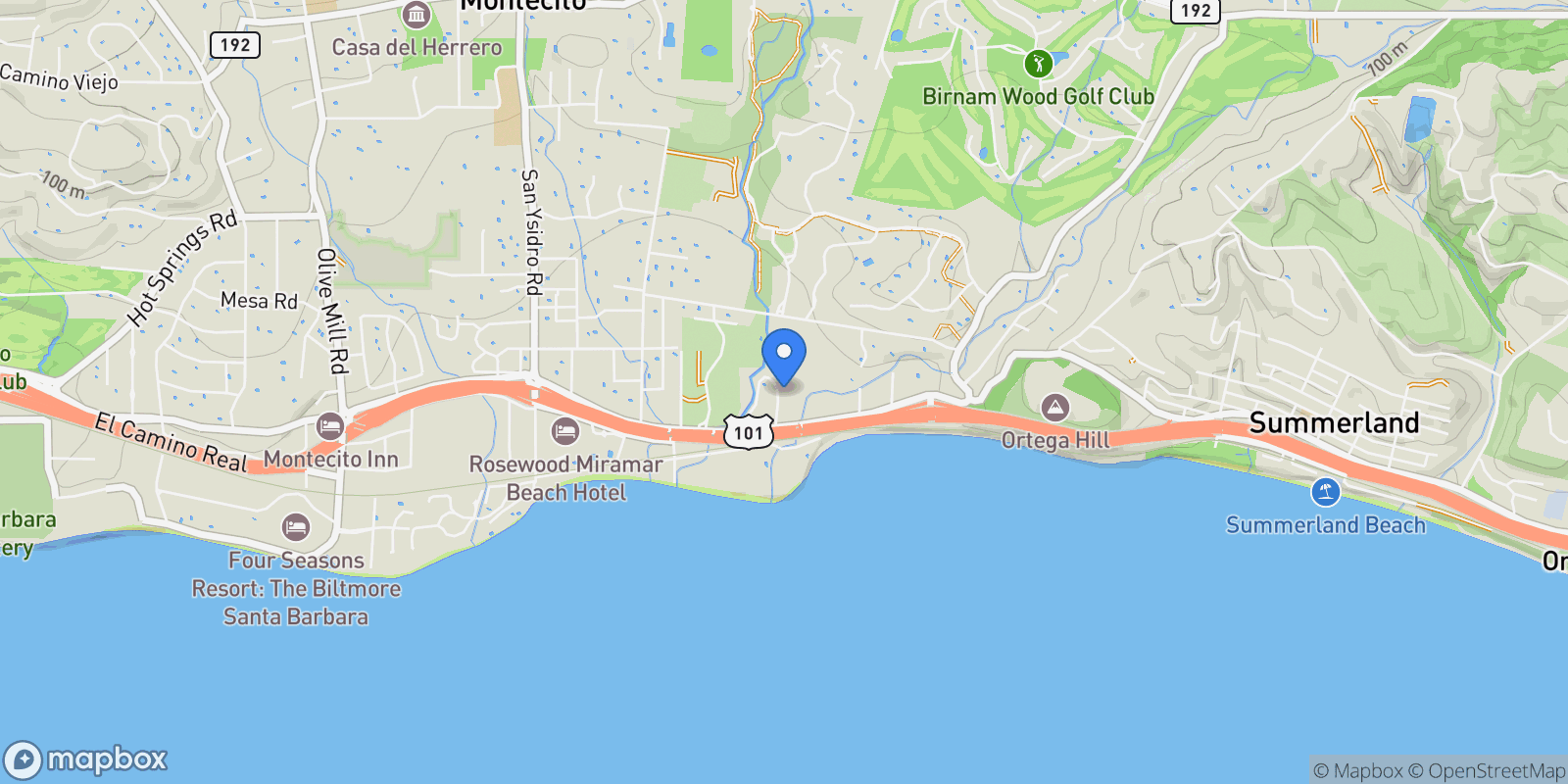 Map showing 99 La Vuelta Road, MONTECITO, CA, 93108, USA, Montecito, California, United States.