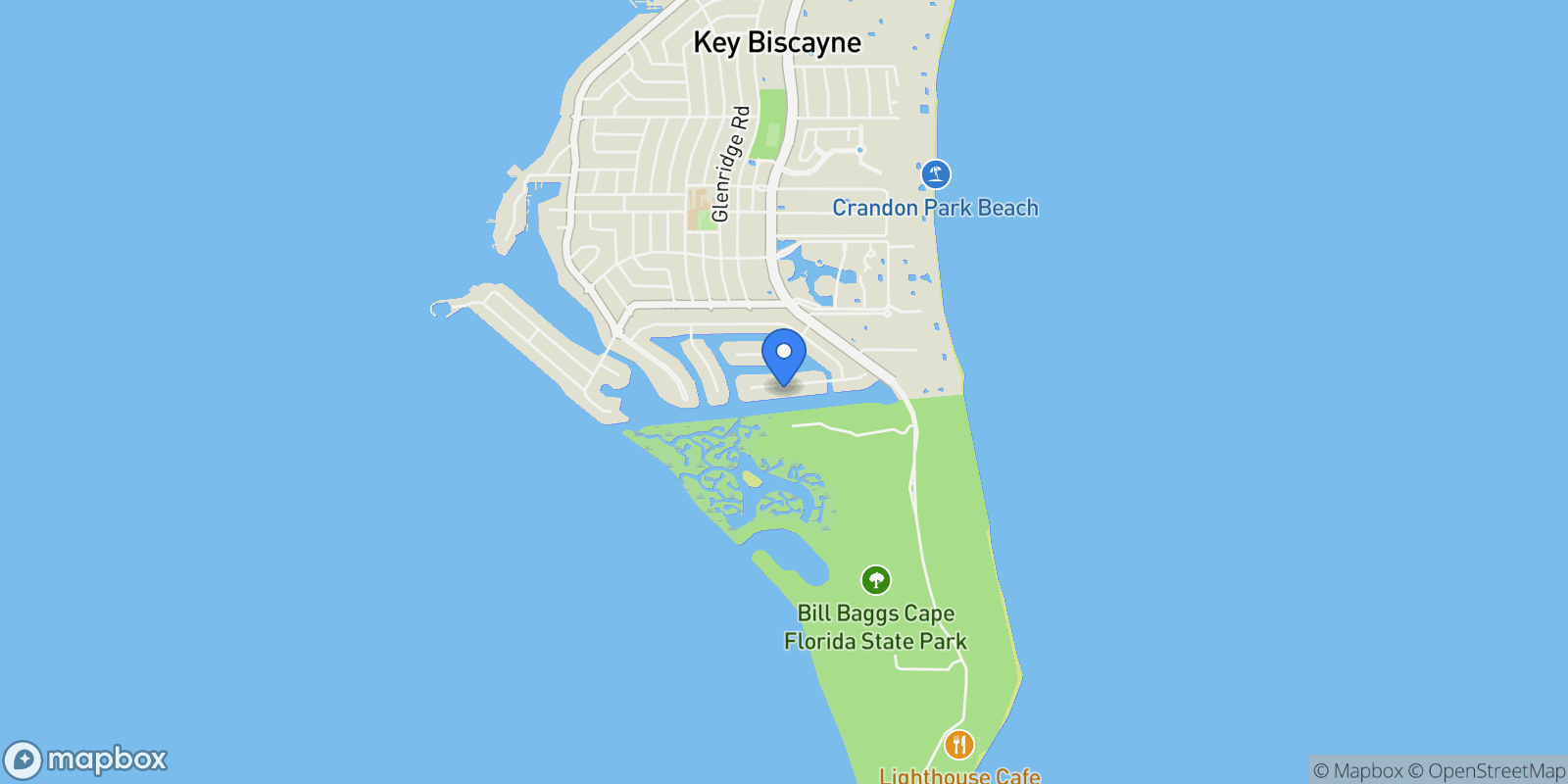 Map showing 180 Cape Florida Dr, Key Biscayne, Florida, United States.