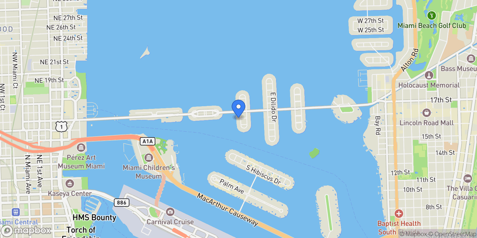 Map showing 126 W San Marino Dr, Miami Beach, Florida, United States.