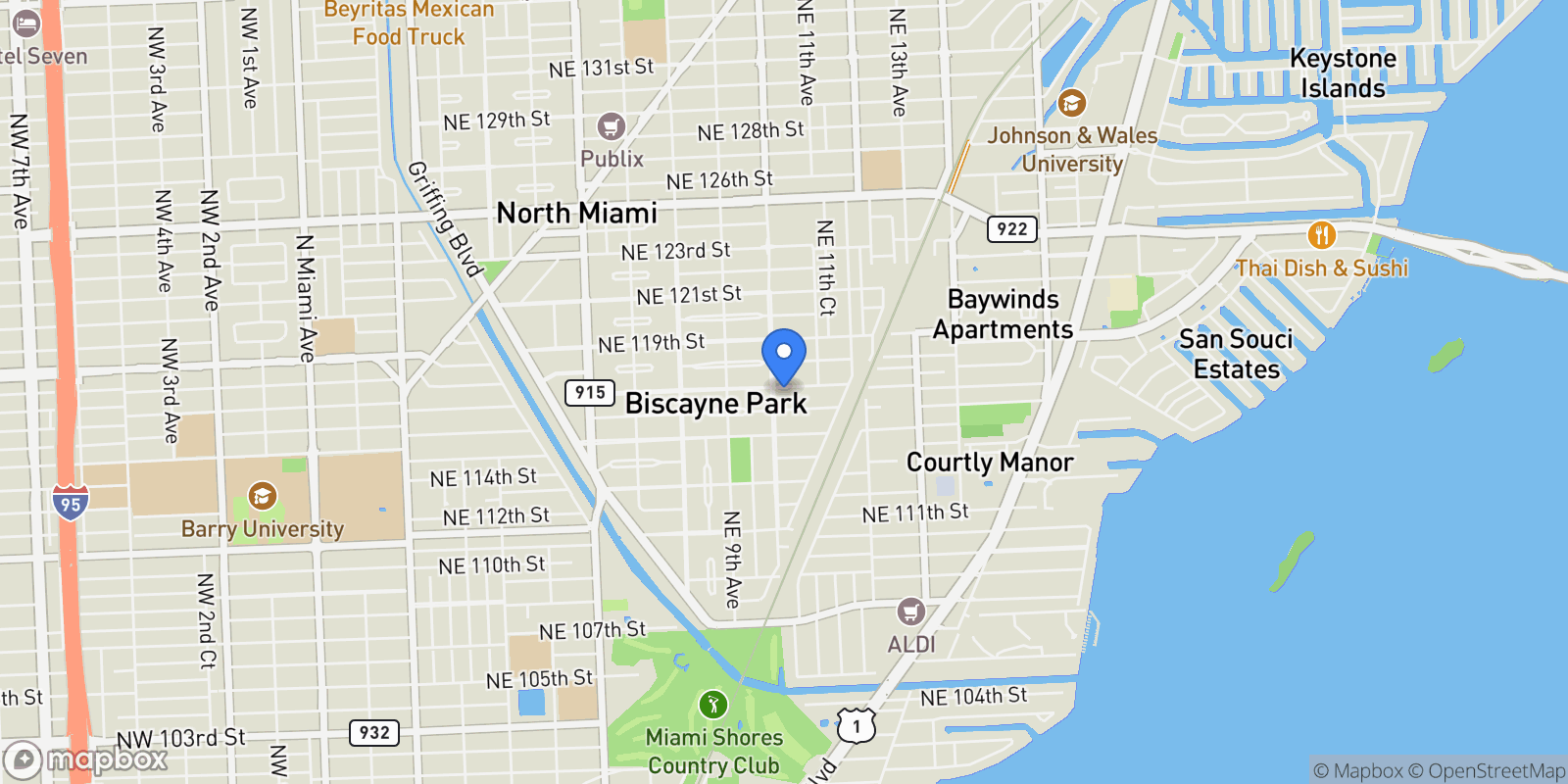 Map showing 1002 NE 117th St, Miami, Florida, United States.