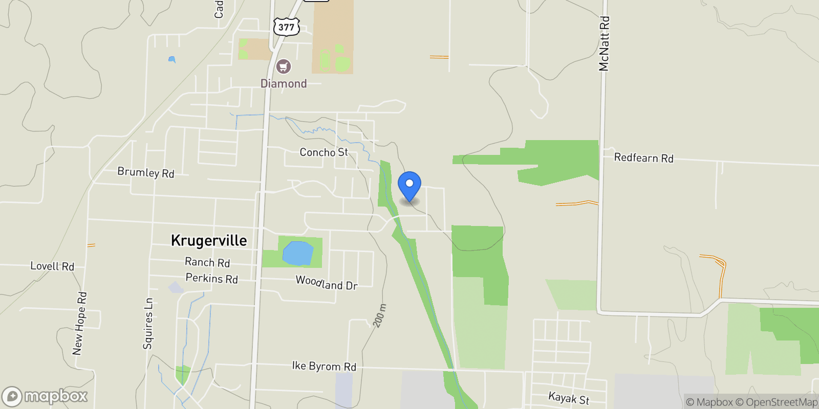 Map showing 132 Peachleaf Drive, Cross Roads, Texas, United States.