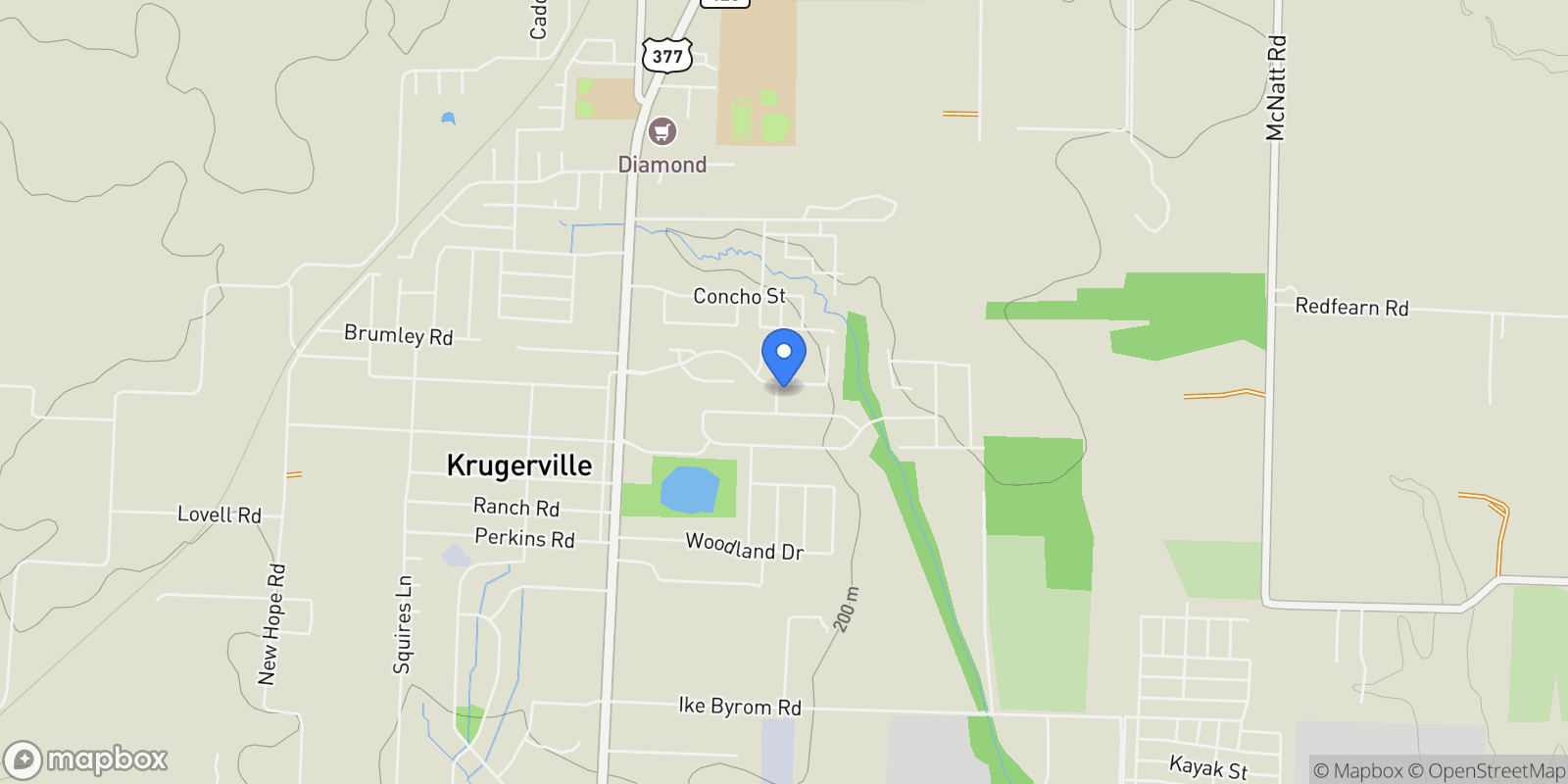 Map showing 124 Texas Ash Drive, Cross Roads, Texas, United States.