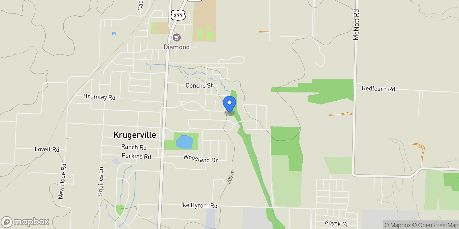 Map showing 134 Texas Ash Drive, Cross Roads, Texas, United States.
