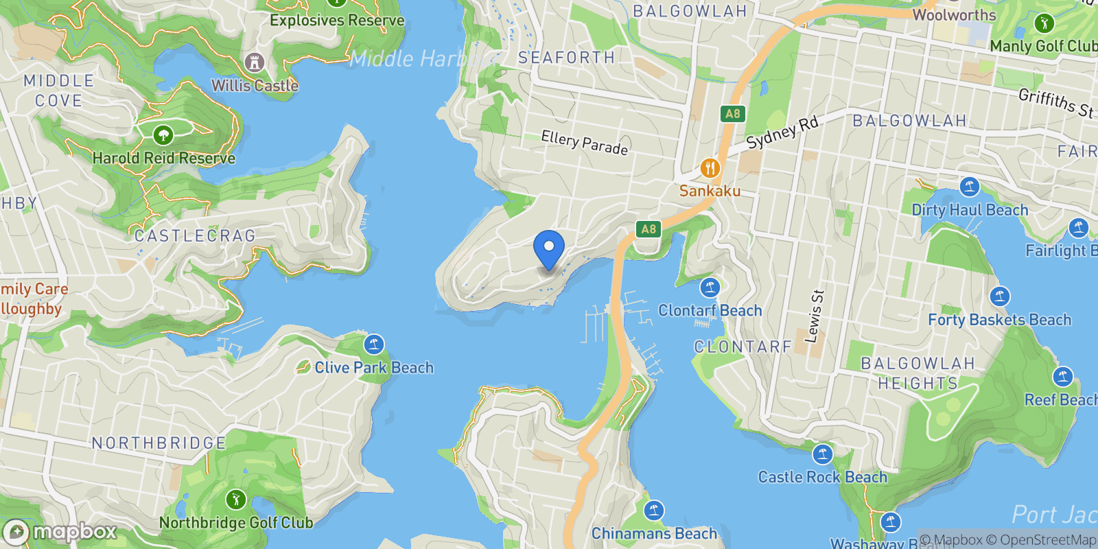 Map showing 2 Seaforth Crescent, Sydney, NSW, Sydney, New South Wales, Australia.