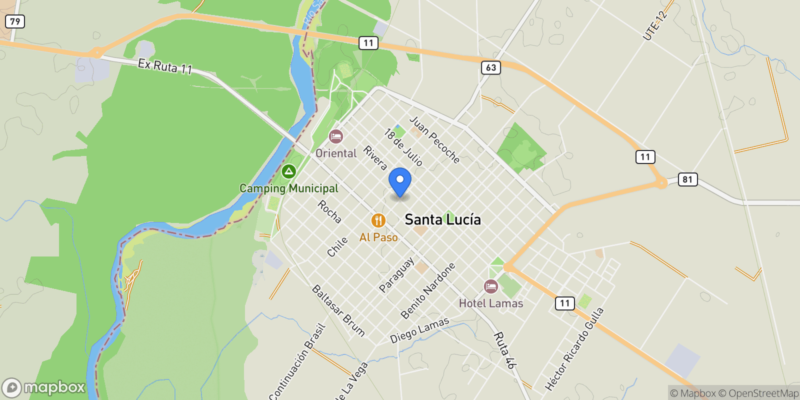 Map showing 90200 Santa Lucia, Canelones Department, Uruguay, Santa Lucia, Canelones Department, Uruguay.