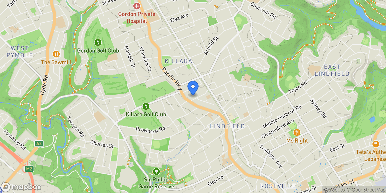 Map showing 4 Treatts Road, Lindfield, Sydney, NSW 2070, Sydney, New South Wales, Australia.