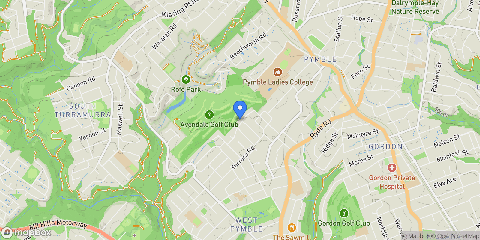Map showing 26 Greenway Drive, Pymble, Sydney, NSW 2073, Sydney, New South Wales, Australia.