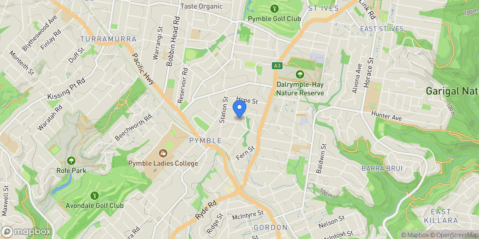 Map showing 15 Church Street, Pymble, Sydney, NSW 2073, Sydney, New South Wales, Australia.