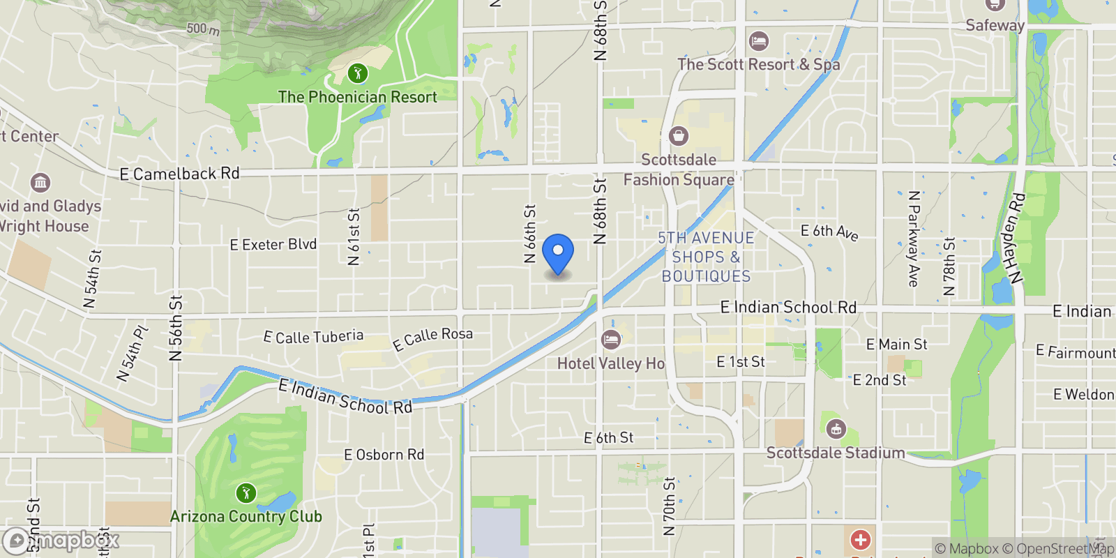 Map showing 6638 E Monterosa Street, Scottsdale, Arizona, United States.