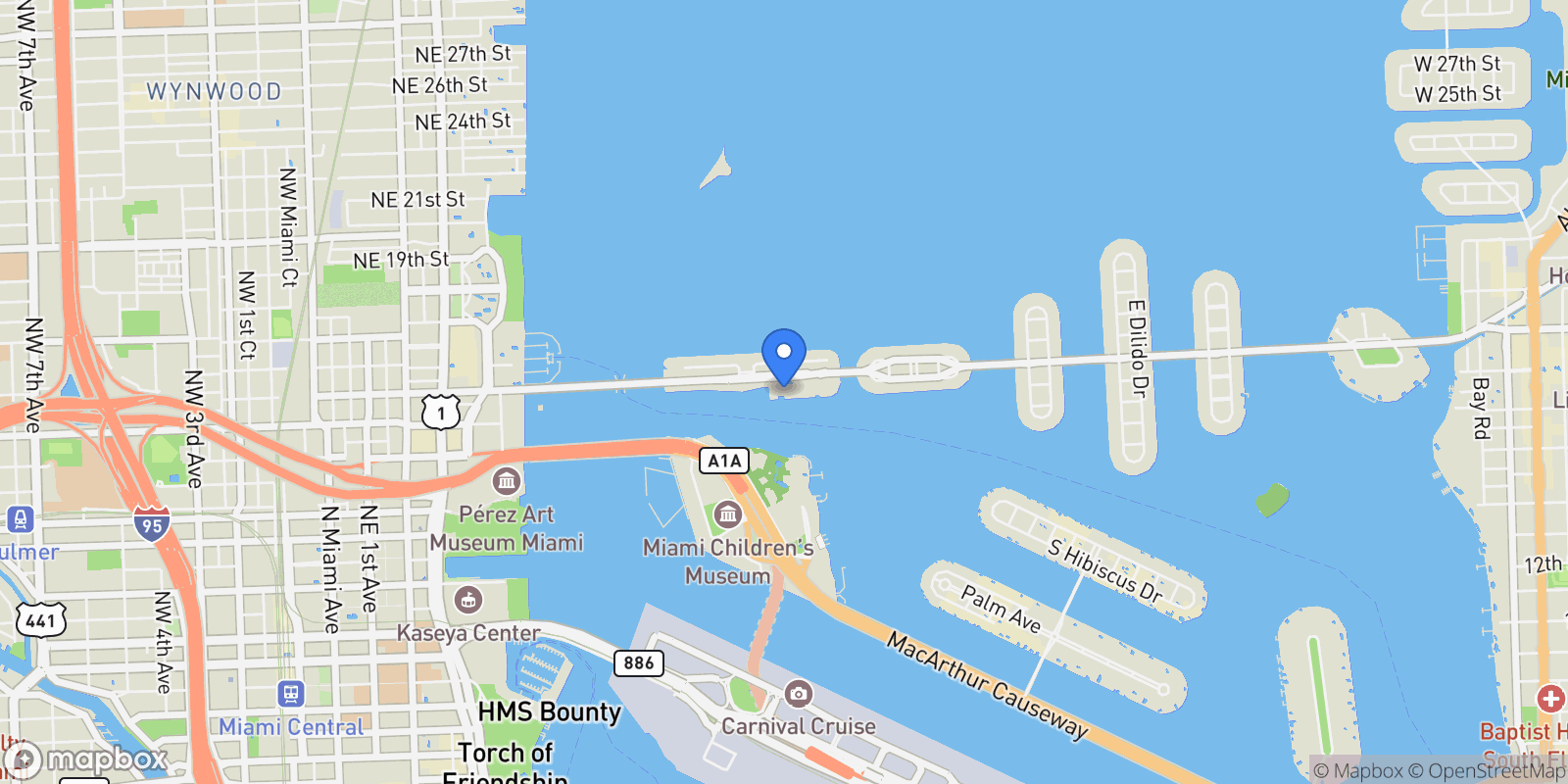 Map showing 1000 Venetian Way 810, Miami, Florida, United States.