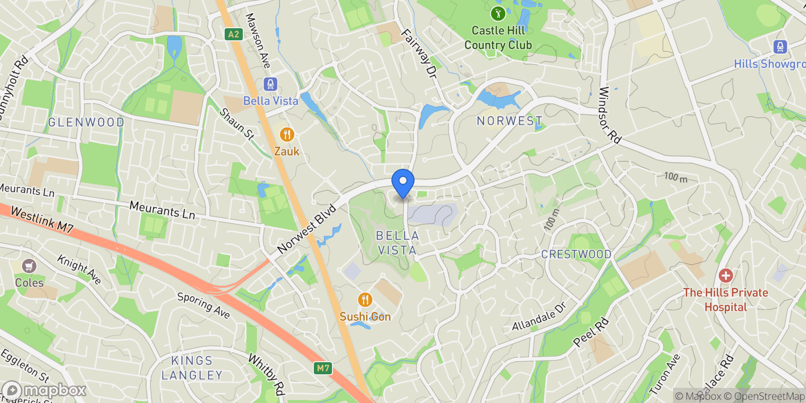 Map showing 7 Westwood Way, Bella Vista, NSW, Bella Vista, New South Wales, Australia.