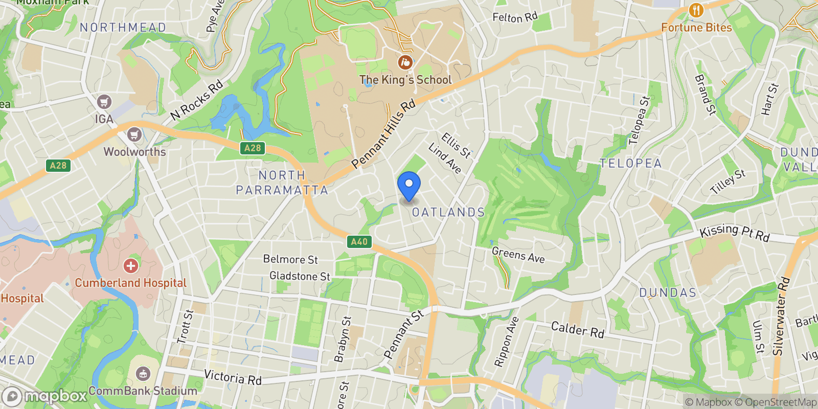 Map showing 34 Alanas Avenue, Oatlands, NSW 2117, Oatlands, New South Wales, Australia.