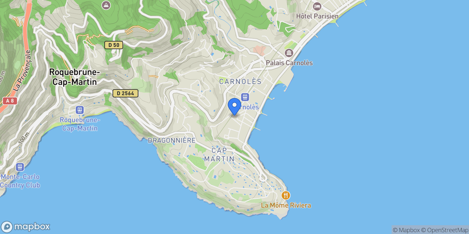 Map showing Roquebrune-Cap-Martin, Provence-Alpes-Côte d'Azur, France.