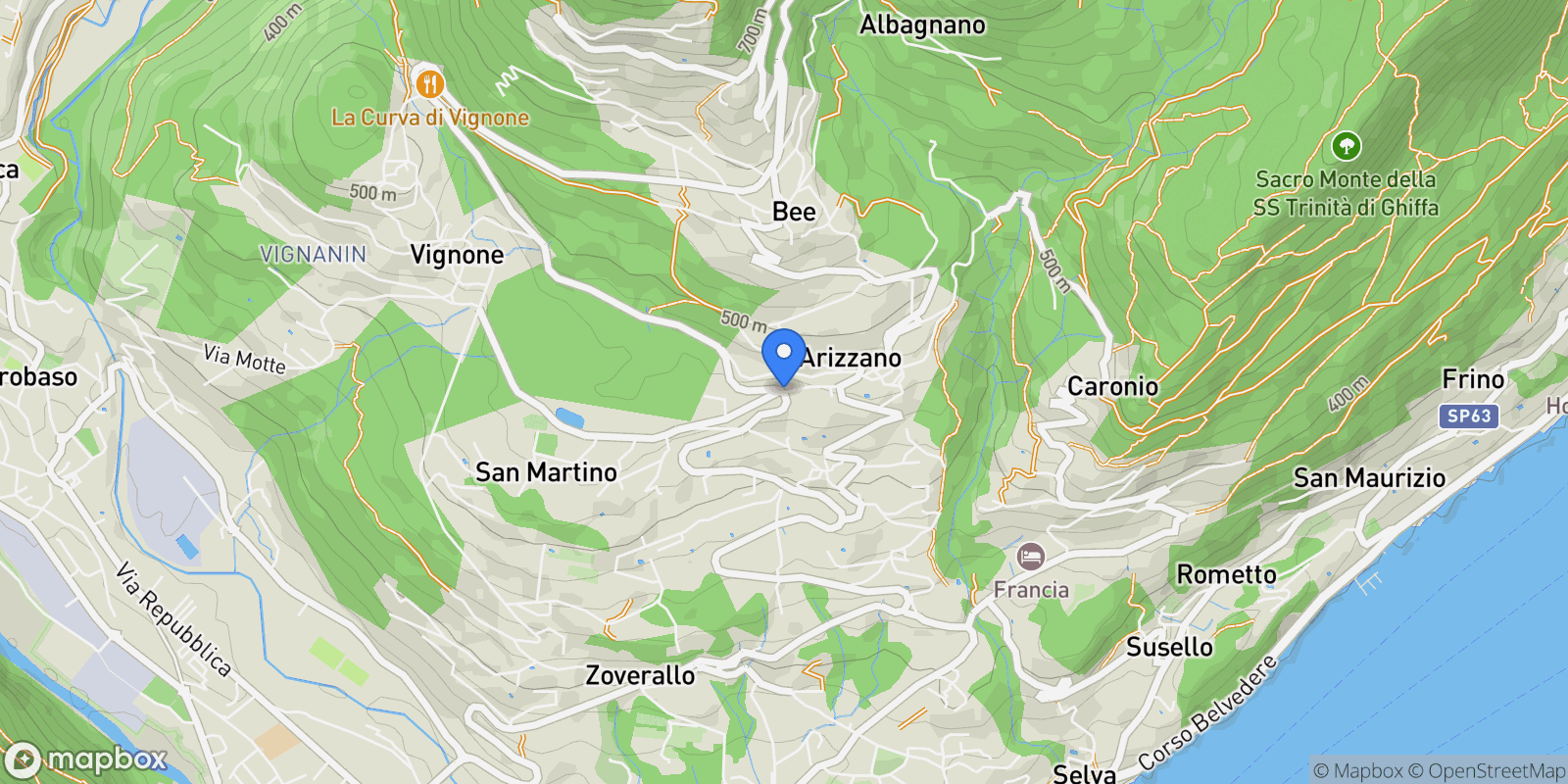 Map showing 28811 Arizzano, Province of Verbano-Cusio-Ossola, Italy, Arizzano, Piedmont, Italy.
