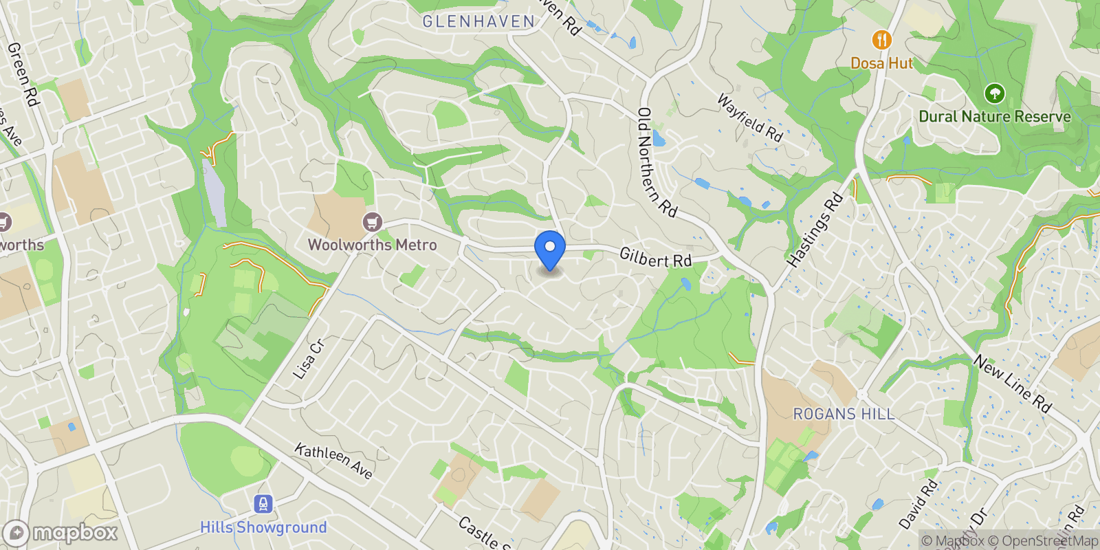 Map showing 16 Carrbridge Drive Castle Hill, Sydney, NSW 2154, Sydney, New South Wales, Australia.