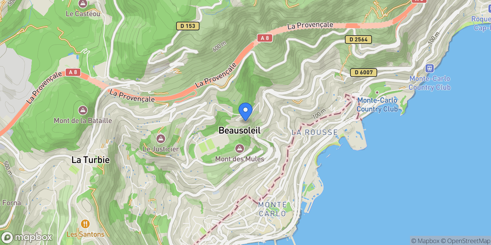Map showing Beausoleil, Provence-Alpes-Côte d'Azur, France.