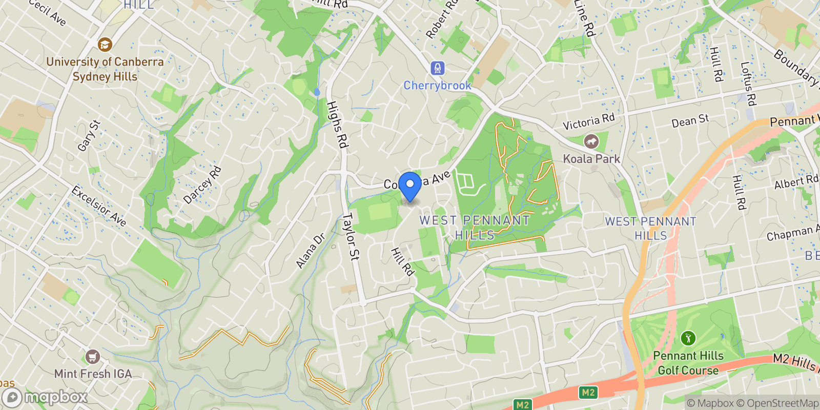 Map showing Sydney, NSW 2125, West Pennant Hills, New South Wales, Australia.