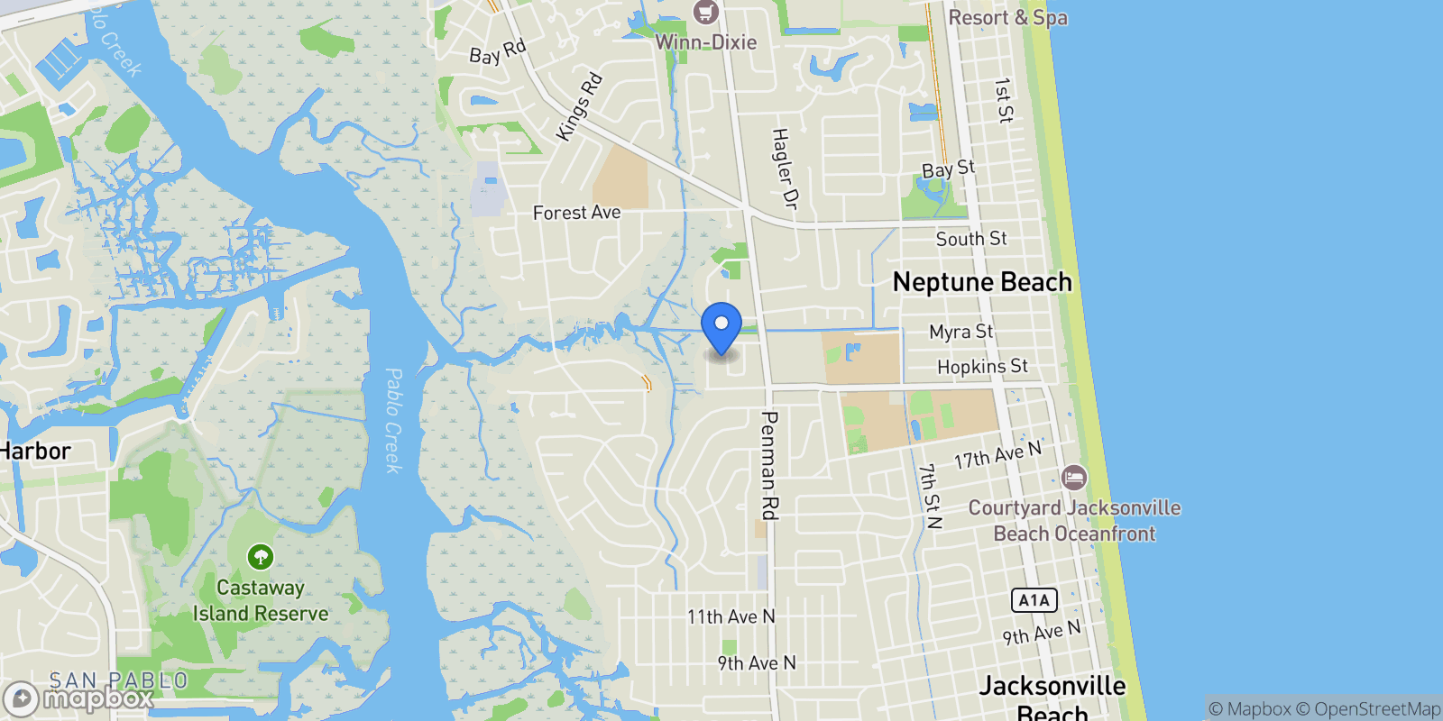 Map showing 1819 TWELVE OAKS, Neptune Beach, Florida, United States.
