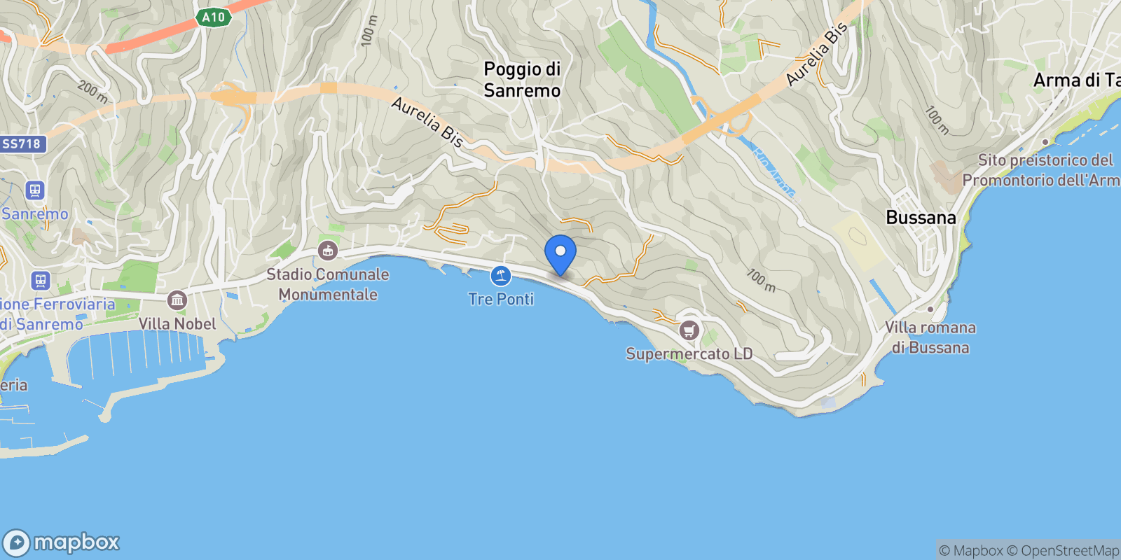Map showing Sanremo, Liguria, Italy.
