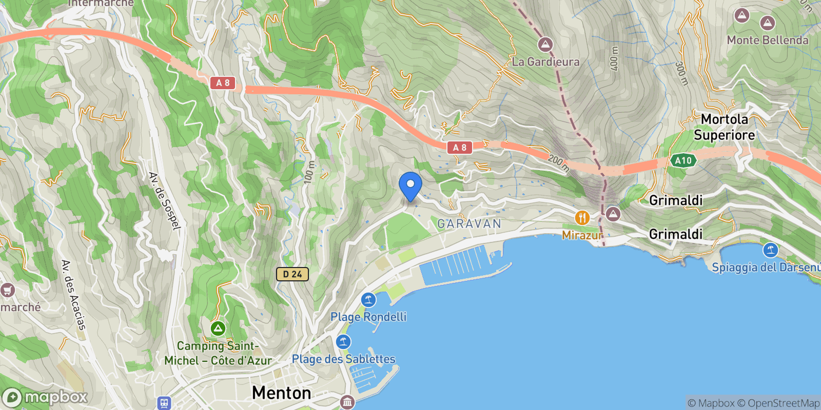 Map showing Menton, Provence-Alpes-Côte d'Azur, France.
