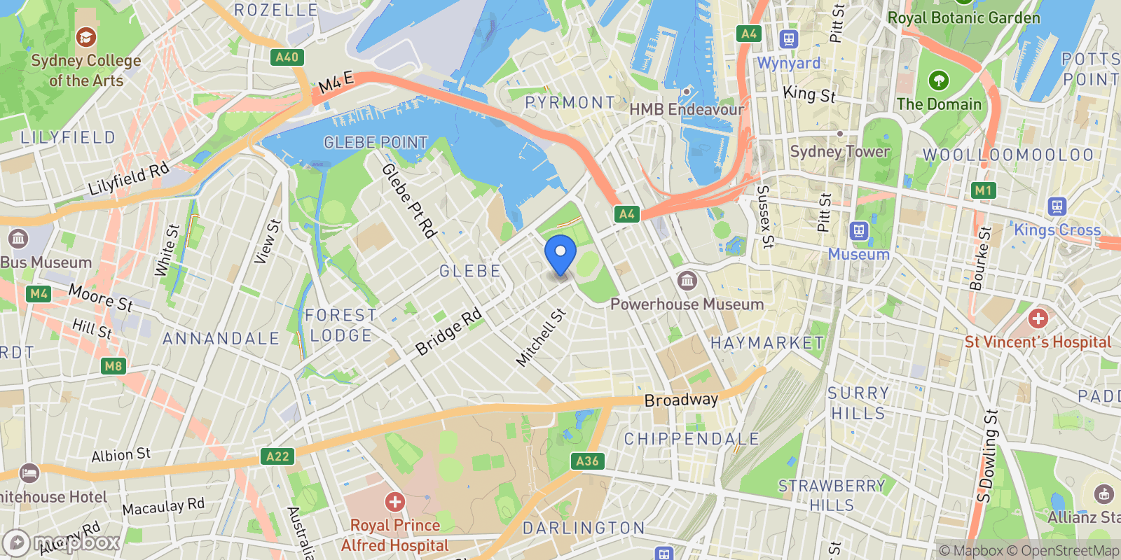 Map showing 9 Bellevue Street, Glebe, NSW, Glebe, New South Wales, Australia.