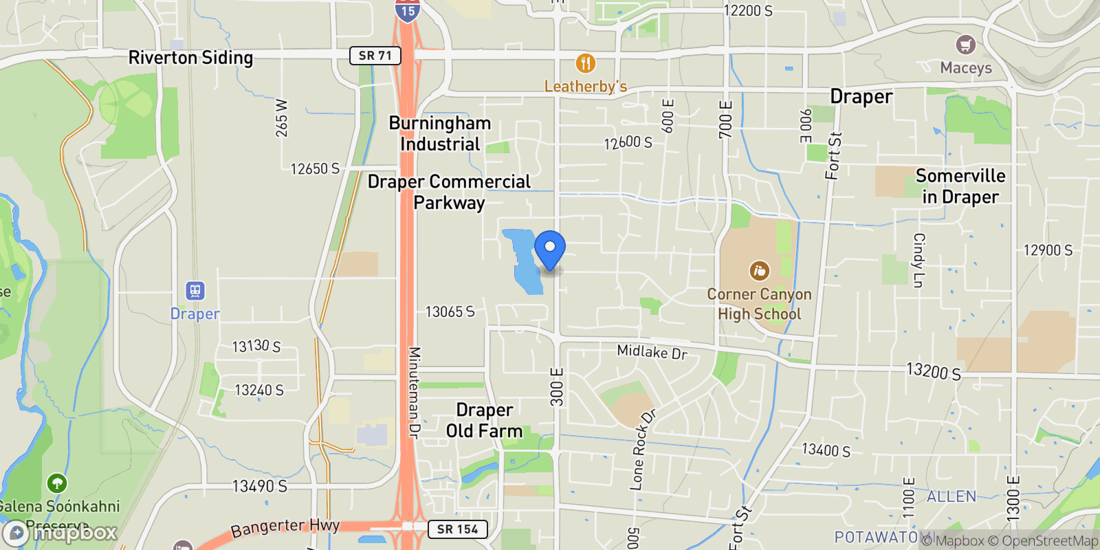 Map showing 12958 S 300 E, Draper, Utah, United States.