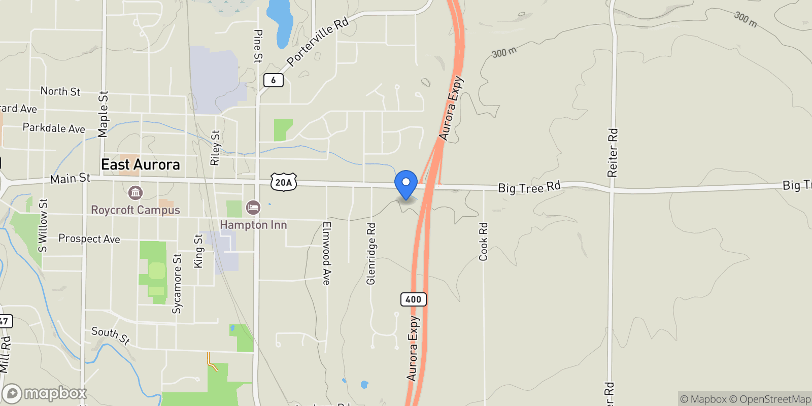Map showing 1005 Big Tree Rd, Aurora, NY, 14052, USA, East Aurora, New York, United States.