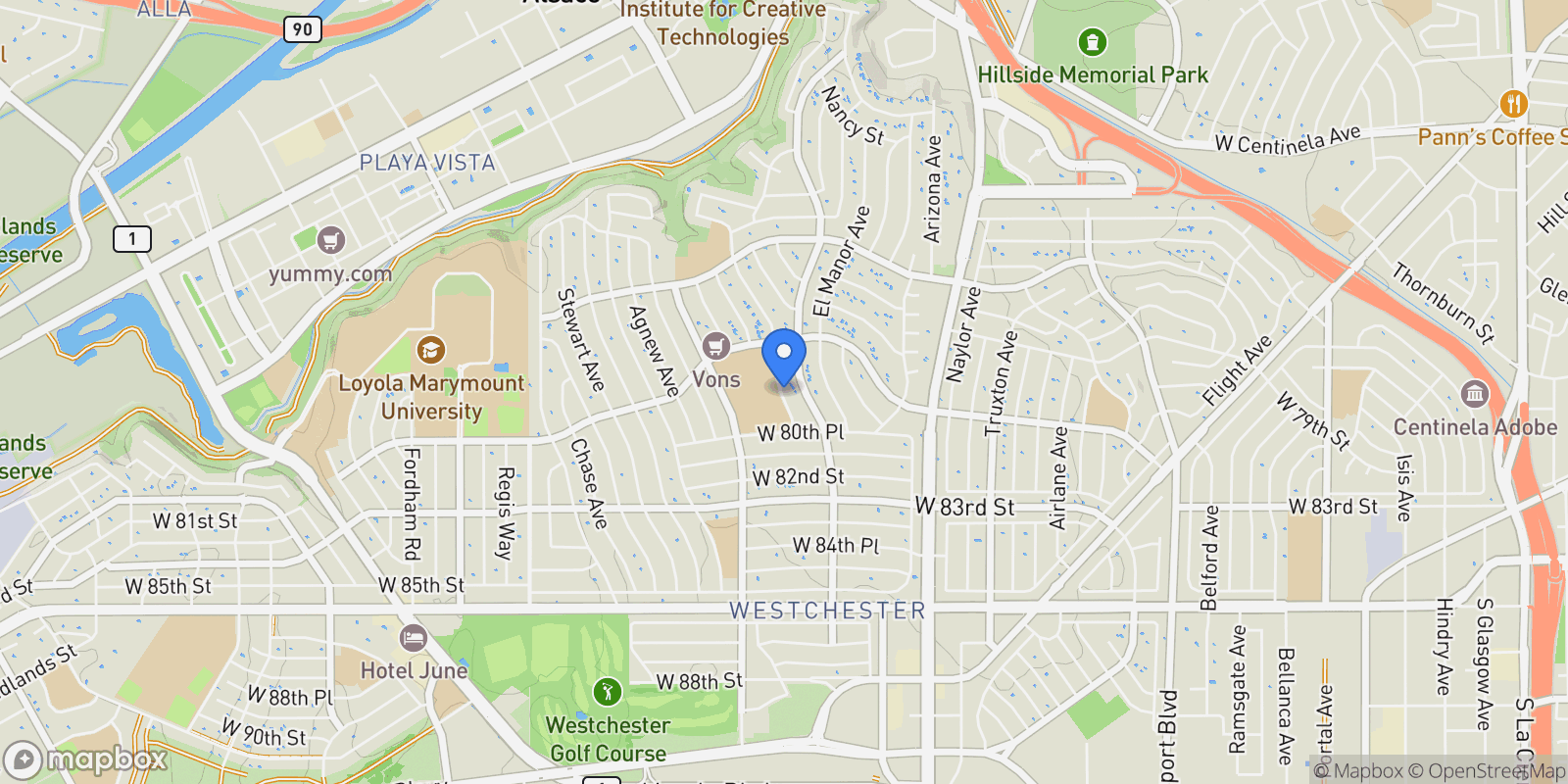 Map showing 8044 Cowan Avenue, Los Angeles, California, United States.