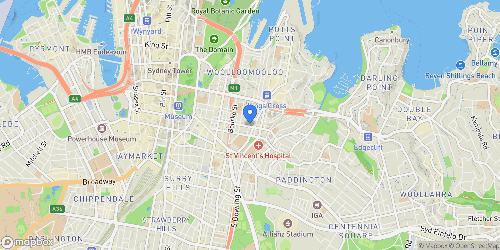 Map showing 4 Darley Street, Darlinghurst, NSW, Darlinghurst, New South Wales, Australia.