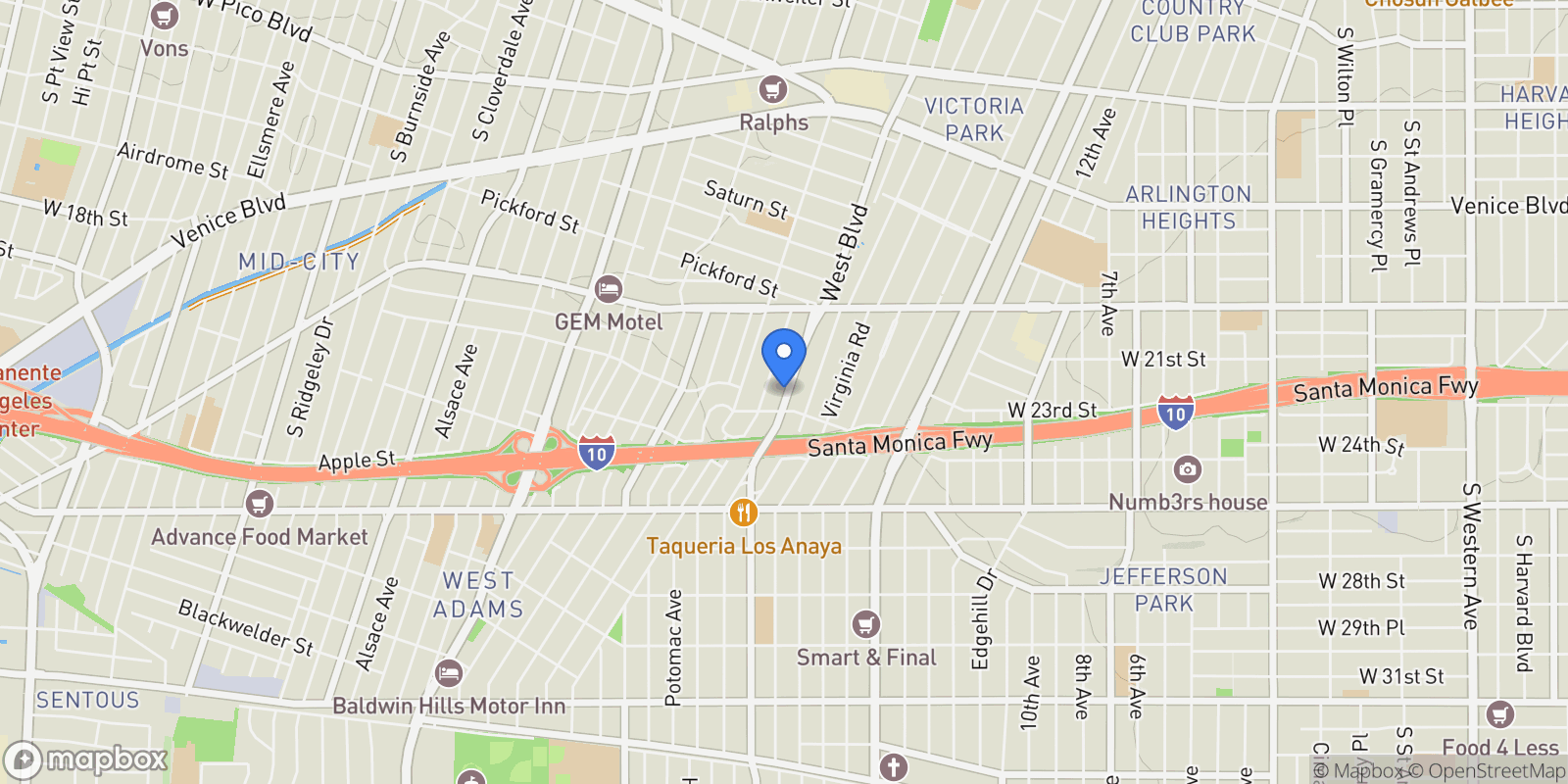 Map showing 2209 West Boulevard, Los Angeles, California, United States.