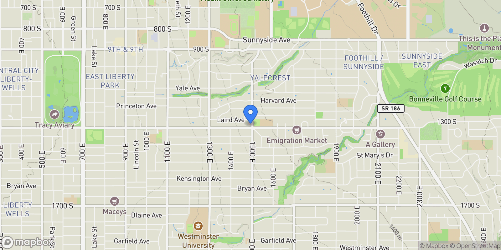 Map showing 1232 S 1500 E, Salt Lake City, Utah, United States.