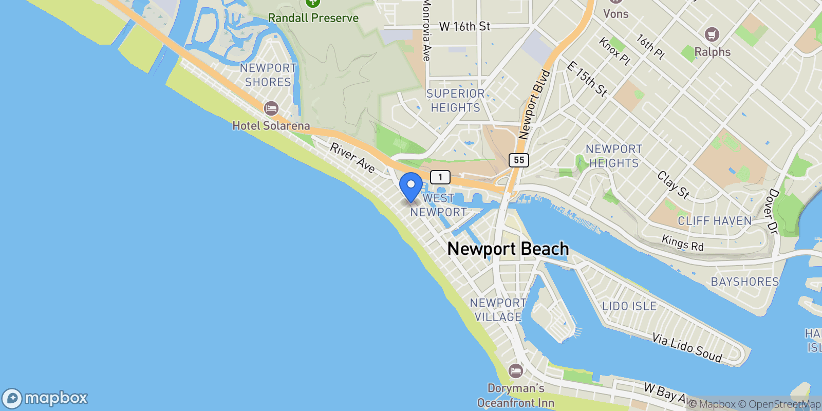 Map showing 130 43rd, Newport Beach, California, United States.