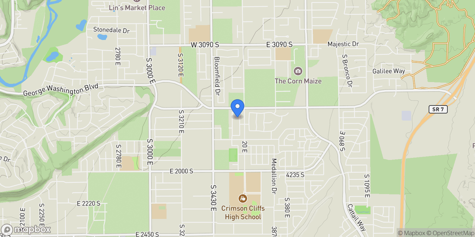 Map showing 3736 S MCKENZIE LN W 140, Washington, Utah, United States.