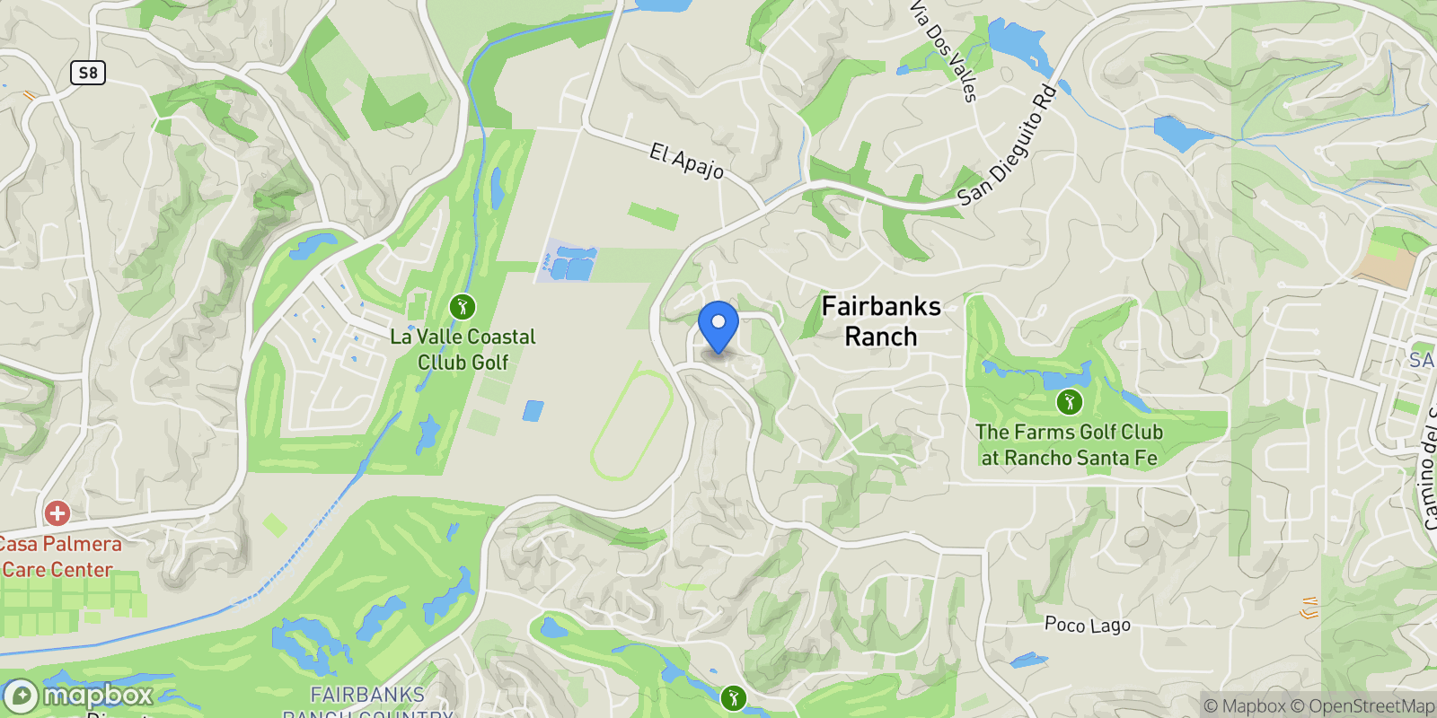 Map showing 6853 Rancho Valencia Rd., Rancho Santa Fe, California, United States.