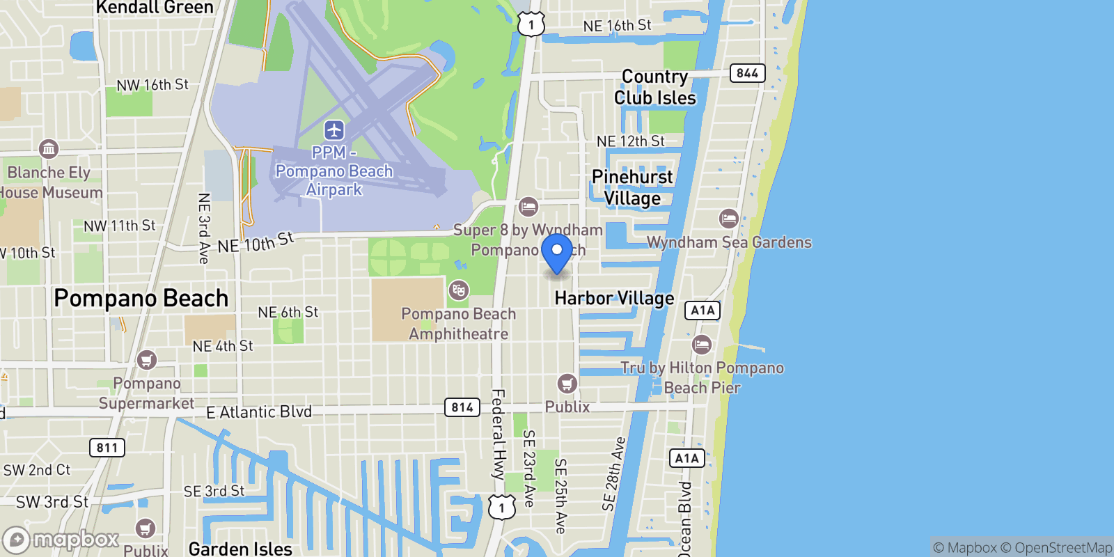 Map showing 715 NE 25th Ave, Hillsboro Beach, Florida, United States.