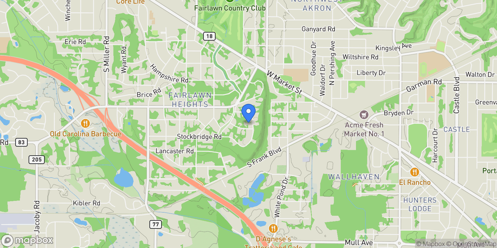 Map showing 2005 Stockbridge Road, Akron, OH, 44313, USA, Akron, Ohio, United States.