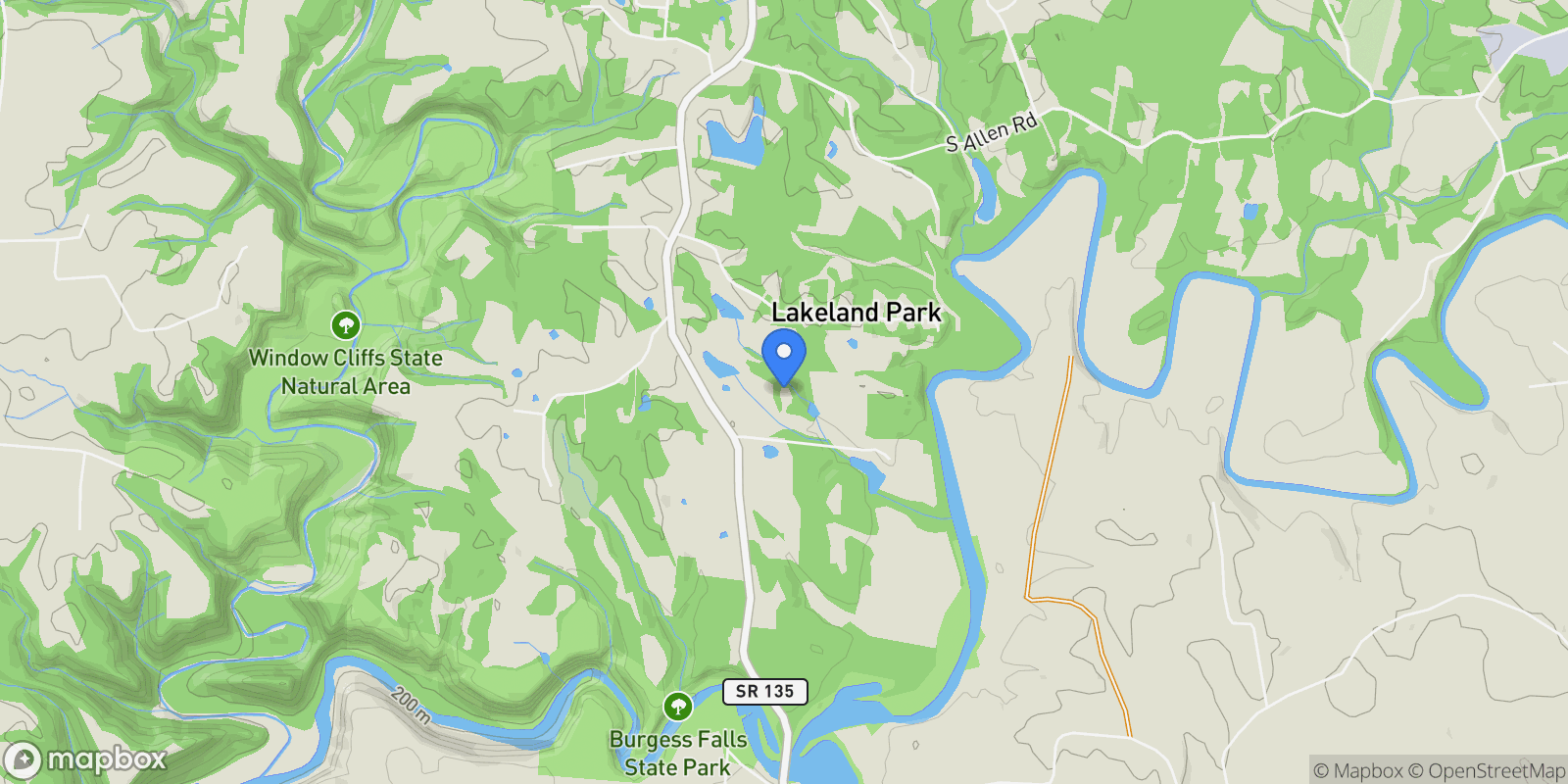 Map showing 8272 Burgess Falls Rd, Baxter, Tennessee, United States.