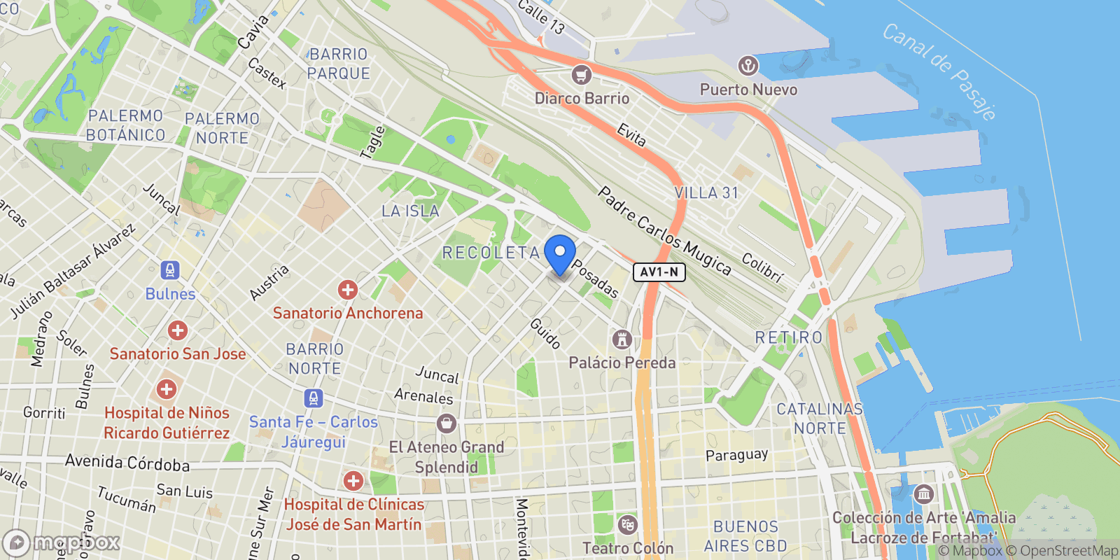 Map showing Av Alvear al 1700, Recoleta, Buenos Aires, Buenos Aires, Argentina.