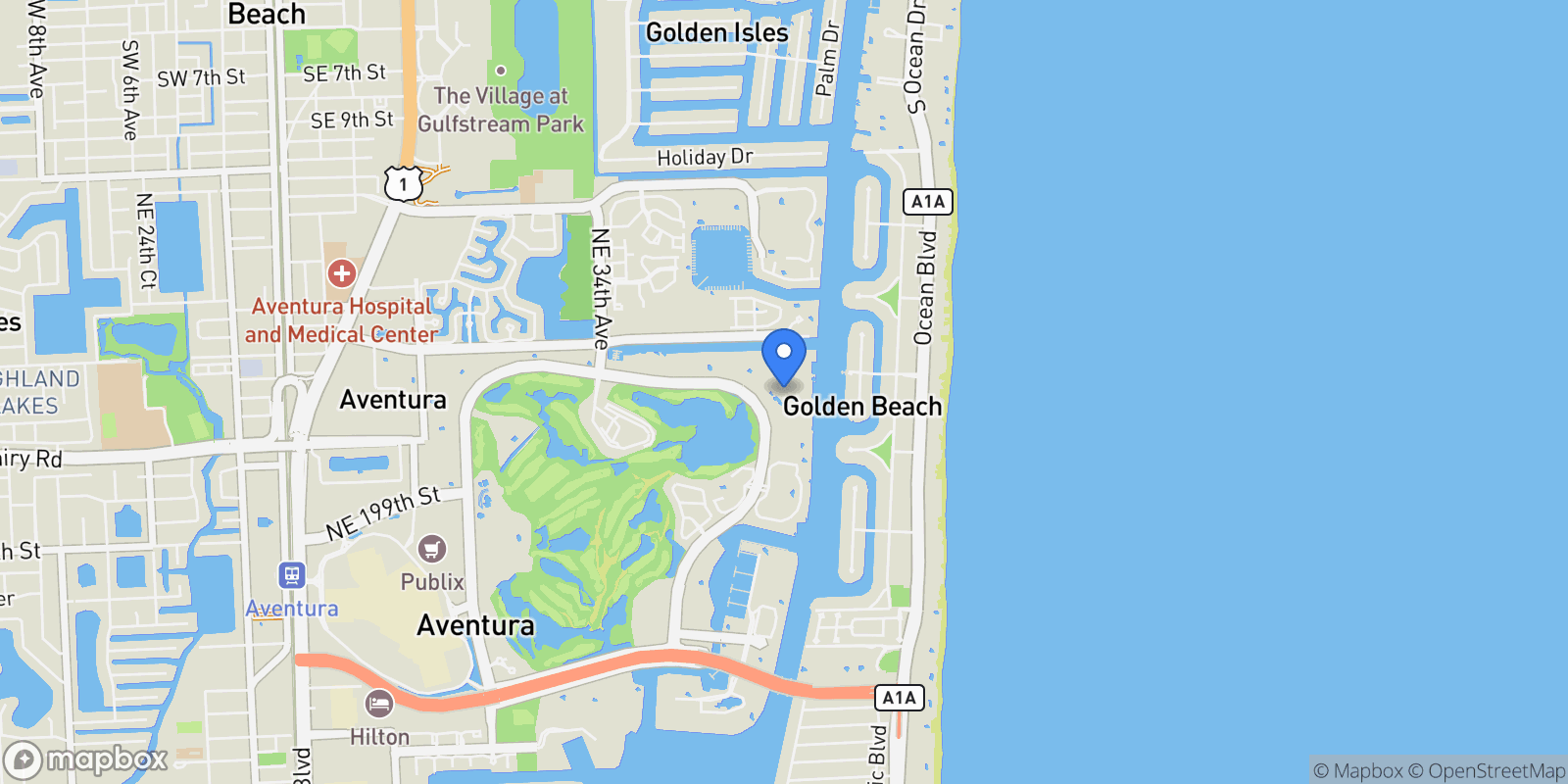 Map showing 20281 E Country Club Dr, Aventura, Florida, United States.