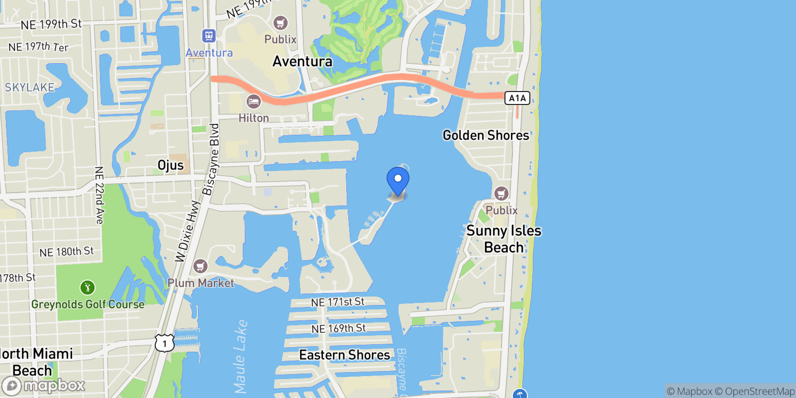 Map showing 5000 Island Estates Dr, Golden Beach, Florida, United States.