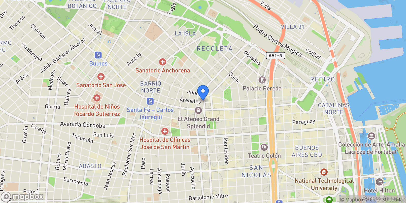 Map showing Arenales al 1800, Recoleta, Buenos Aires, Buenos Aires, Argentina.