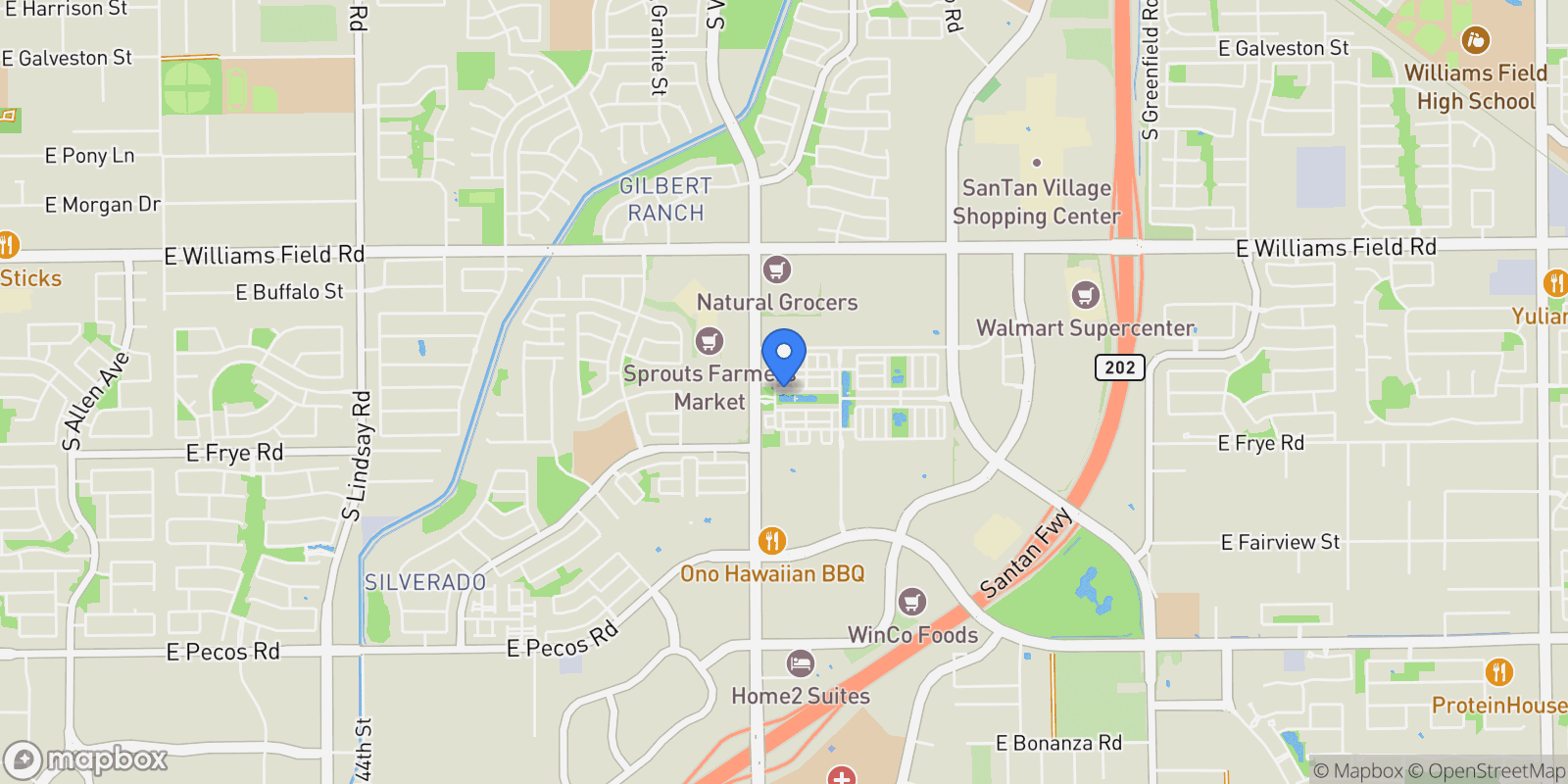 Map showing 1661 E HAMPTON Lane, Gilbert, Arizona, United States.