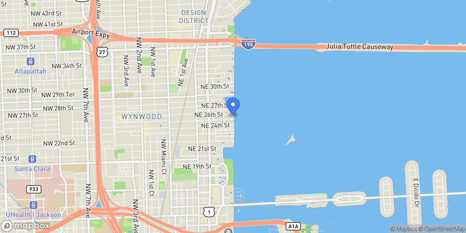 Map showing 665 NE 25th St, Miami, Florida, United States.