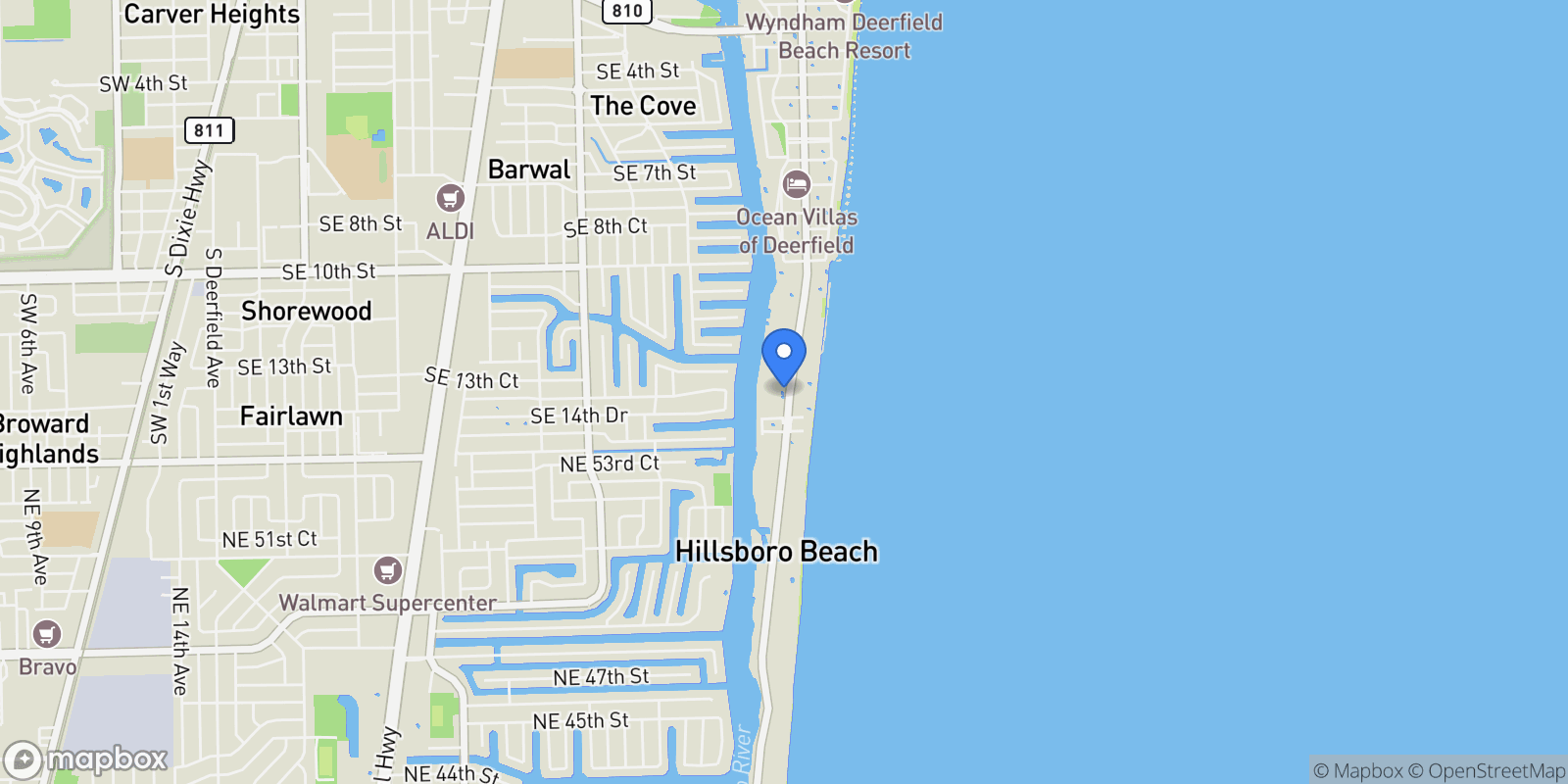 Map showing 1203 Hillsboro Mile, Hillsboro Beach, Florida, United States.