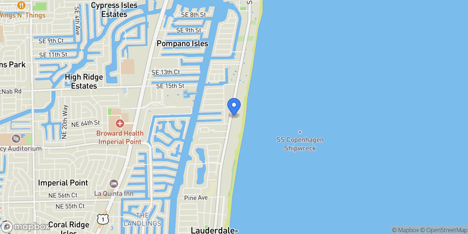 Map showing 1800 S Ocean Blvd, Hillsboro Beach, Florida, United States.