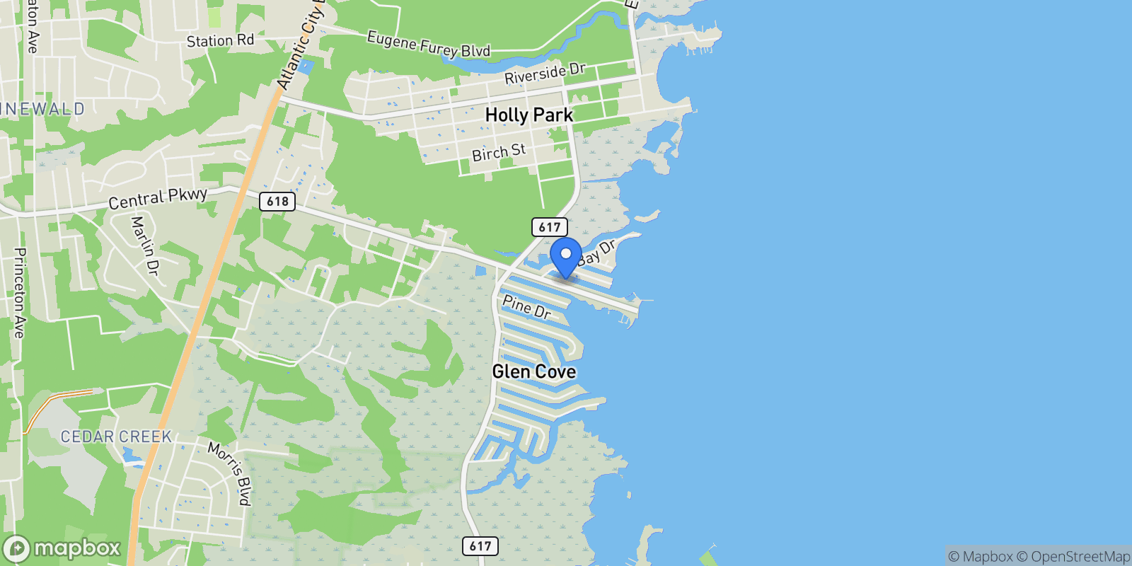 Map showing 237 Butler Boulevard, Bayville, NJ 08721, Berkeley Township, New Jersey, United States.