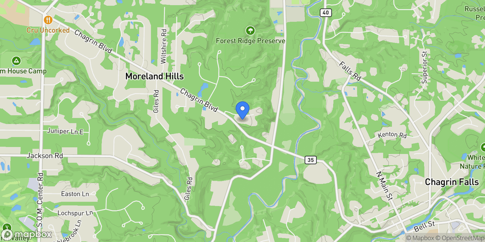 Map showing 50 South Lane, Moreland Hills, OH, 44022, USA, Novelty, Ohio, United States.