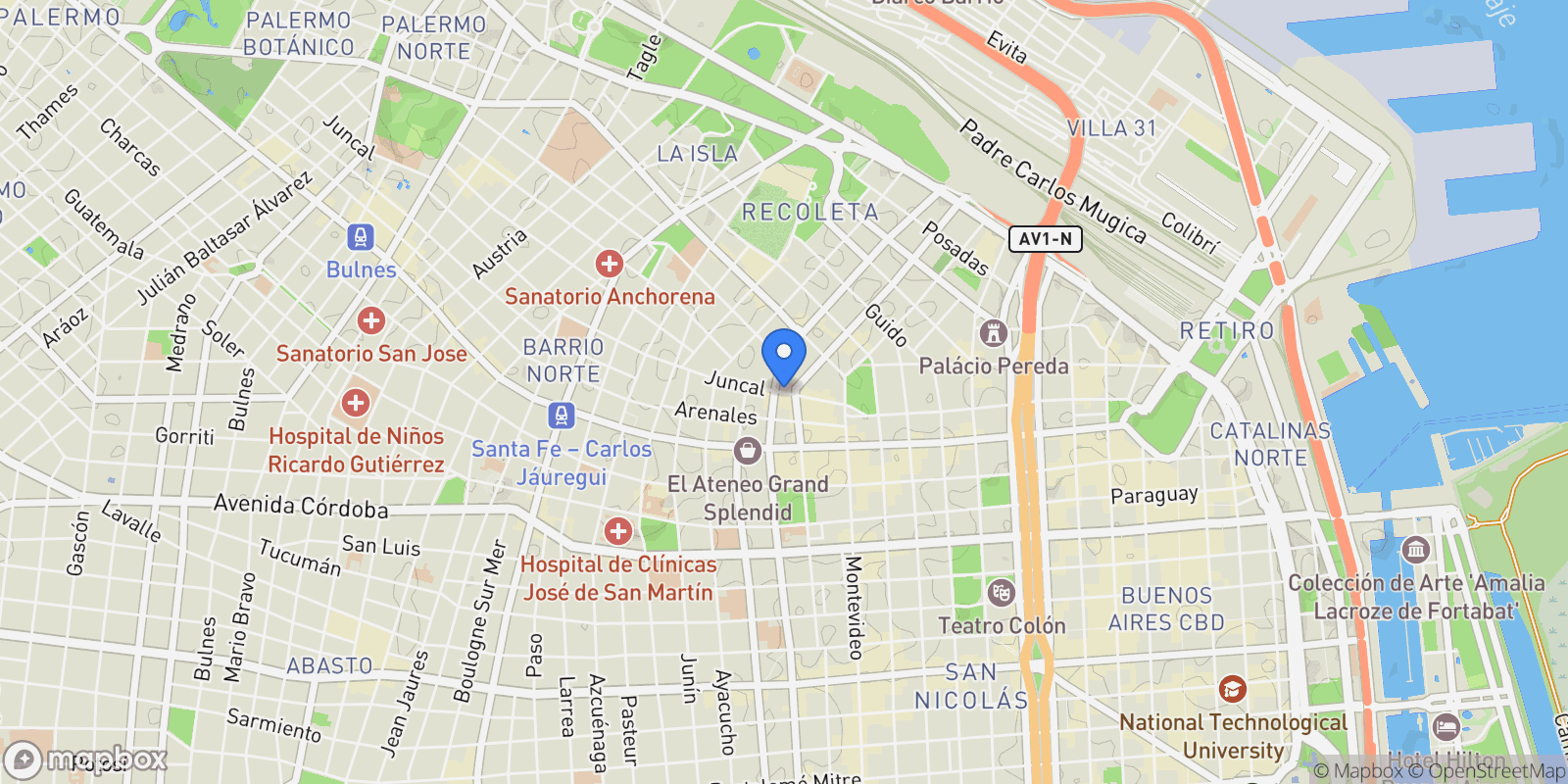 Map showing Juncal al 1700, Recoleta, Buenos Aires, Buenos Aires, Argentina.