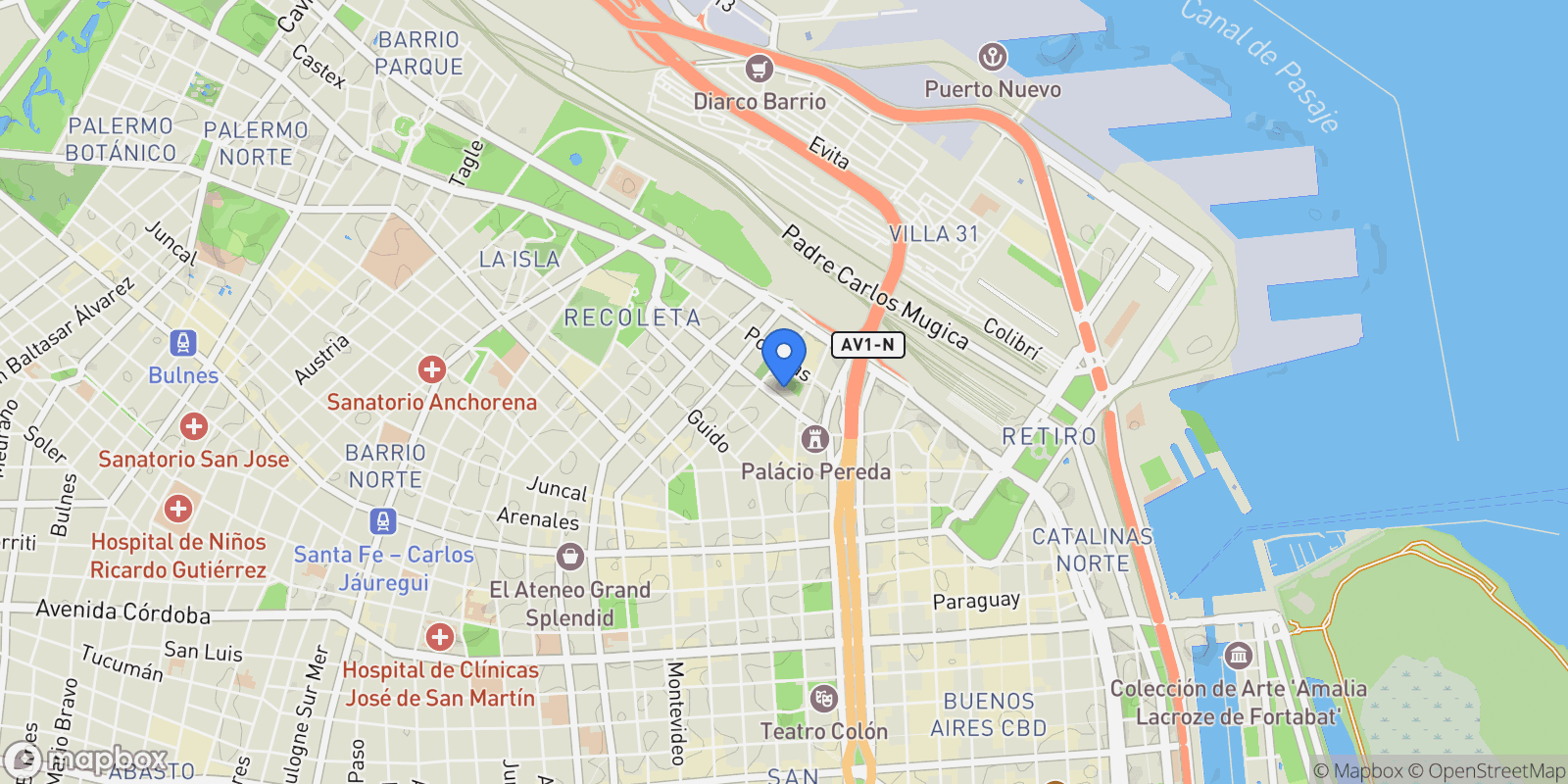 Map showing Av. Alvear  al 1500, Recoleta, Buenos Aires, Buenos Aires, Argentina.